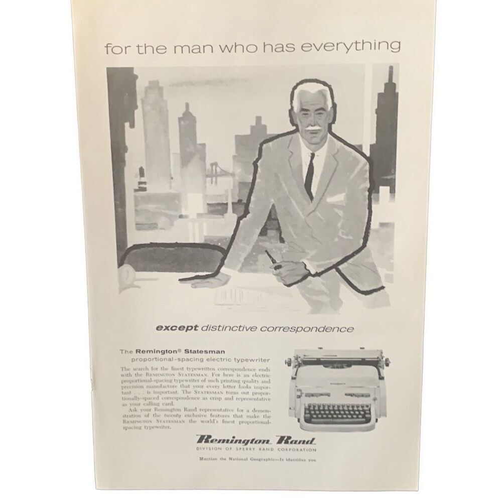 Vintage 1959 Remington Rand Typewriter Statesman Ad Advertisement